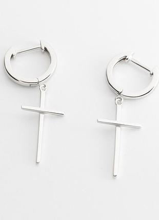 Серьги конго из серебра с крестами