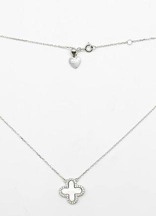 Срібне кольє в стилі "van cleef та arpels" зі вставкою фіаніт/перламутр, розмір 48 см x 0,1 см, вага: 3.6 г