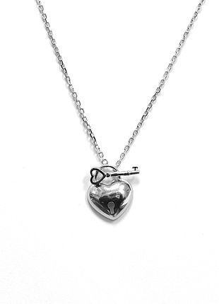 Серебряное колье сердце одинарное, размер 48 см x 0,1 см, вес: 4.5 г