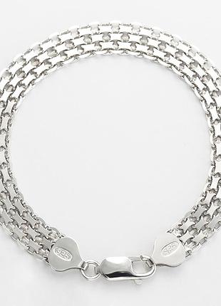Серебряный браслет, плетение бисмарк (двойной якорь), размер 17 см x 0,45 см, вес: 8.4 г