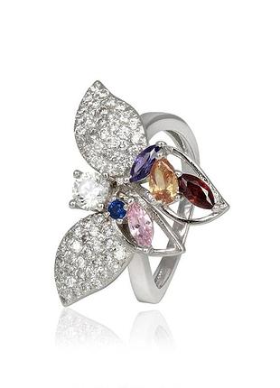 Серебряное кольцо с разноцветными фианитами, размер 18,5, вес: 4.6 г