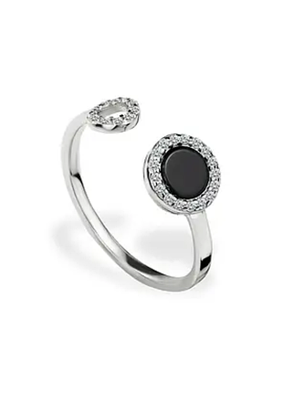 Серебряное кольцо открытое с ониксом и фианитами, размер 16,0, вес: 1.3 г 18,0