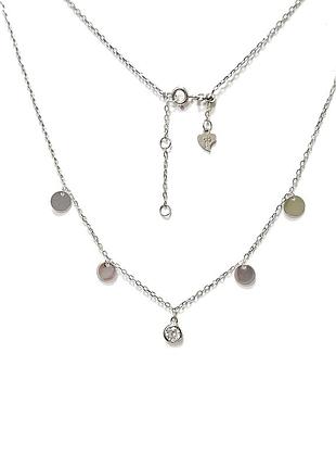 Серебряное колье родированное с монетками, размер 43 см x 0,1 см, вес: 2.4 г