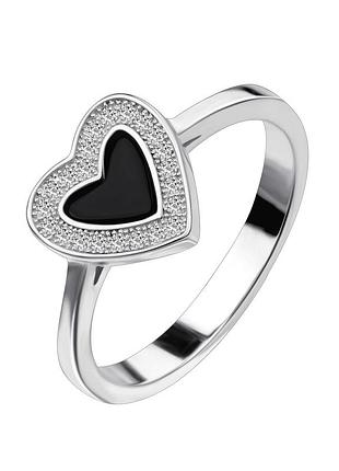 Серебряное кольцо с фианитами/ониксом, размер 17,5, вес: 2.5 г