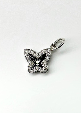 Срібна підвіска в стилі "van cleef та arpels" зі вставкою фіаніт/онікс