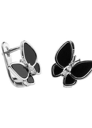 Серебряные серьги в стиле "van cleef и arpels" с английской застежкой