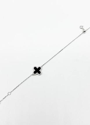 Срібний браслет в стилі "van cleef та arpels" зі вставкою фіаніт/онікс, розмір 22 см x 0,1 см, вага: 3.2 г