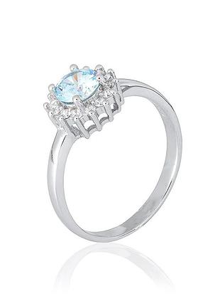 Серебряное кольцо с голубыми фианитами, размер 16,0, вес: 2.9 г
