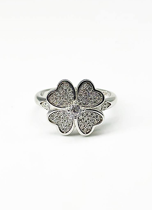 Срібна каблучка в стилі "van cleef та arpels" з фіанітами, розмір 18,0, вага: 3.5 г
