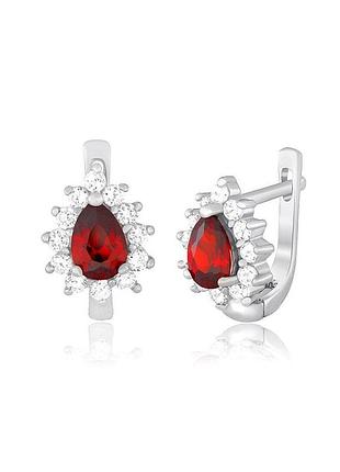 Серебряные серьги с красными фианитами