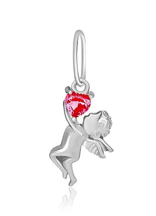 Серебряная подвеска любовь ангелы с розовым фианитом