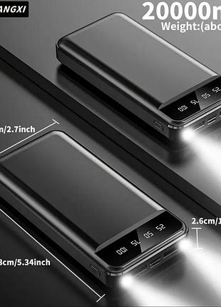 Портативний павербанк великої ємності 10000/20000mah 5v2.1a для пристроїв android/iphone (2xusb вихід, type-c, micro), з led підсвіткою