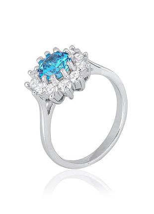 Серебряное кольцо с голубыми фианитами, размер 17,0, вес: 3.7 г