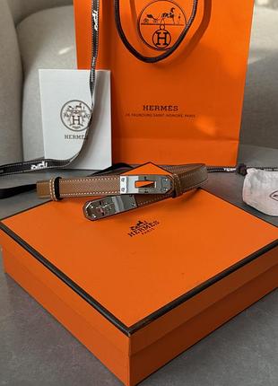 Ремінь kelly 18 belt brown leather/silver