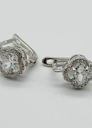 Серебряные серьги в стиле "van cleef и arpels" с фианитами