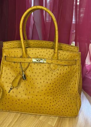 Сумка жіноча birkin шкіряна гірчична