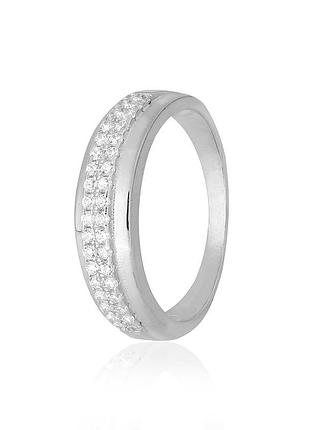 Серебряное кольцо с фианитами, размер 15,0, вес: 3.1 г