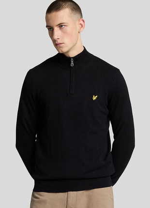 Шерстяной джемпер, зипка, кофта lyle & scott cotton merino quarter zip jumper jet black