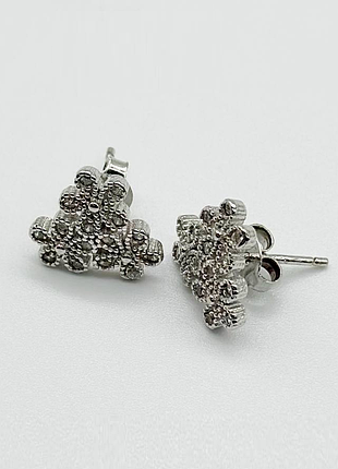 Серебряные серьги в стиле "van cleef и arpels" с фианитами