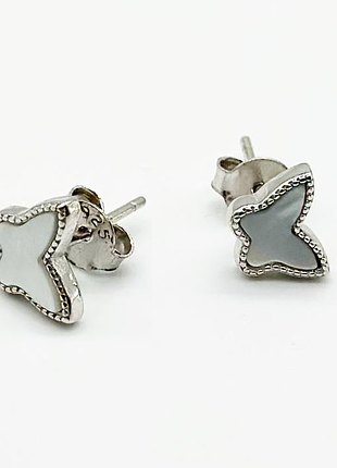 Срібні сережки в стилі "van cleef та arpels" зі вставкою перламутр