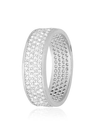 Серебряное кольцо дорожка шайба с фианитами, размер 19,0, вес: 3.9 г