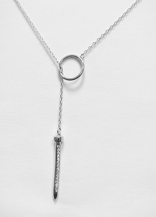Срібне кольє в стилі "cartier" з фіанітами, розмір 55 см x 0,1 см, вага: 2.9 г