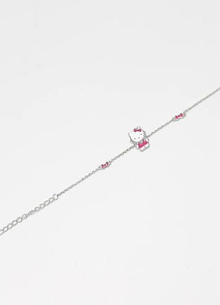 Срібний браслет "hello kitty" зі вставкою емаль, розмір 12,5 см x 0,1 см, вага: 2.6 г