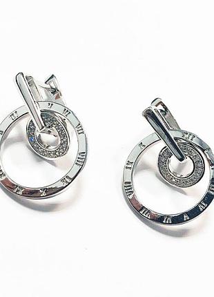 Серебряные серьги в стиле "bvlgari" со вставкой фианит