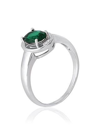 Серебряное кольцо с изумрудными фианитами, размер 16,0, вес: 2.6 г