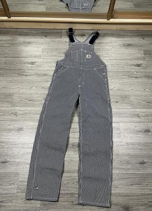 Мужской комбинезон carhartt wip bib overall в полоску (hickory stripe) оригинал джинсовый рабочий полукомбинезон брюки размер 30/32