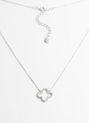Срібне кольє в стилі "van cleef та arpels" зі вставкою фіаніт, розмір 40 см x 0,1 см, вага: 2.0 г