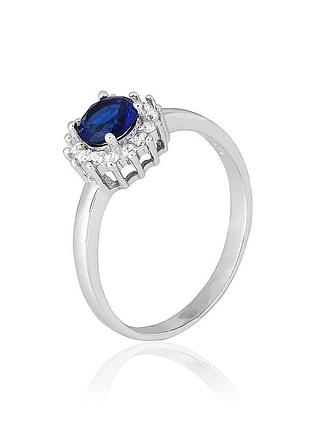 Серебряное кольцо с синими фианитами, размер 20,0, вес: 2.9 г