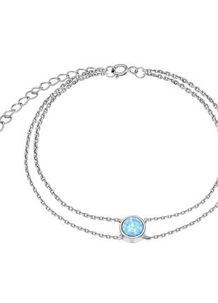Серебряный браслет с голубым опалом, размер 16,5 см x 0,6 см, вес: 1.6 г