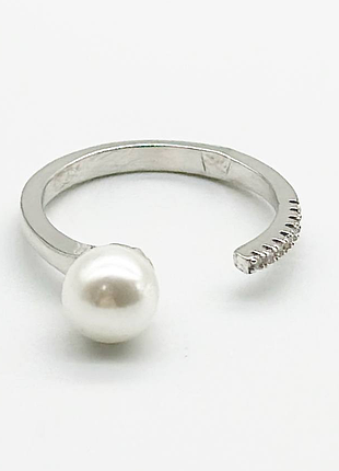 Серебряное кольцо со вставкой фианит/sea shell pearl, размер 15,5, вес: 1.6 г