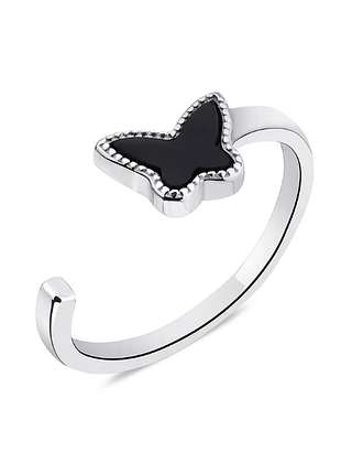 Серебряное кольцо в стиле "van cleef и arpels" с ониксом, размер 14,5, вес: 1.5 г