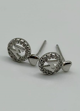Серебряные серьги буква "w" с фианитами