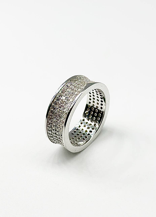 Серебряное кольцо в стиле "bvlgari" с фианитами, размер 17,5, вес: 5.7 г