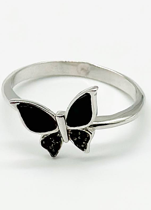 Серебряное кольцо в стиле "van cleef и arpels" со вставкой фианит/оникс, размер 17,5, вес: 2.0 г