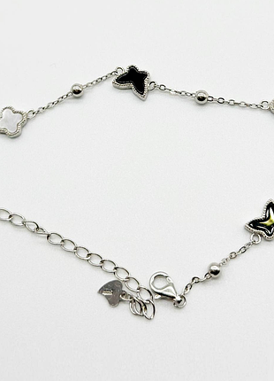 Срібний браслет в стилі "van cleef та arpels" зі вставкою перламутр/онікс, розмір 16 см x 0,1 см, вага: 3.3 г