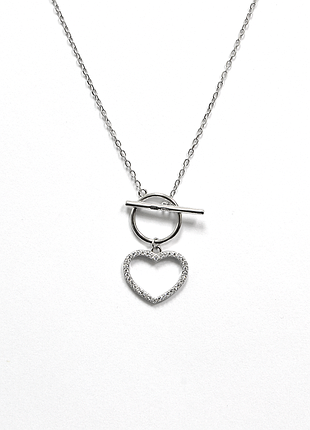 Серебряное колье с сердечком и фианитами, размер 50 см x 0,1 см, вес: 2.4 г