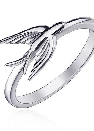 Серебряное кольцо с ласточкой флора и фауна, размер 18,5, вес: 1.9 г