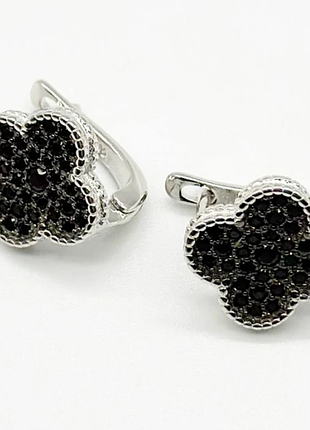 Срібні сережки в стилі "van cleef та arpels" зі вставкою фіаніт