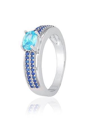 Серебряное кольцо с синими фианитами, размер 16,0, вес: 2.9 г