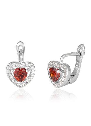 Серебряные серьги с красными фианитами