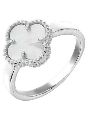 Серебряное кольцо в стиле "van cleef и arpels" со вставкой перламутр, размер 16,5, вес: 3.2 г