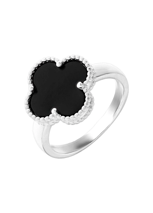 Серебряное кольцо в стиле "van cleef и arpels" со вставкой оникс, размер 17,0, вес: 3.3 г