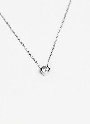 Серебряное колье с фианитом минималистичное, размер 85 см x 0,1 см, вес: 2.8 г