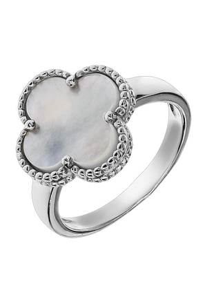 Серебряное кольцо в стиле "van cleef и arpels" со вставкой перламутр, размер 16,5, вес: 3.4 г