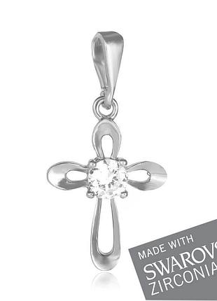 Серебряная подвеска "крестик" со вставкой swarovski zirconia
