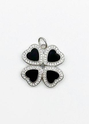 Срібний підвіс у стилі "van cleef та arpels" зі вставкою фіаніт/онікс